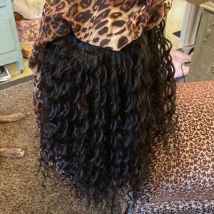 Wig with attached leopard head wrap Having a bad hair day
